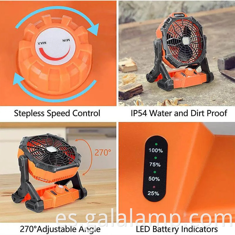 Soporte de luz LED y batería portátil minirecargable Carga de campamento Ventilador de piso solar